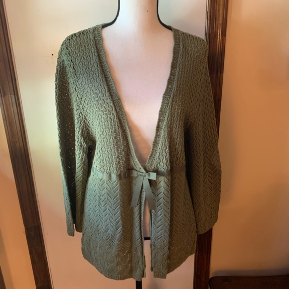 ALFRED DUNNER Cardigan Green Eyelet Sweater Large - Picture 3 of 14